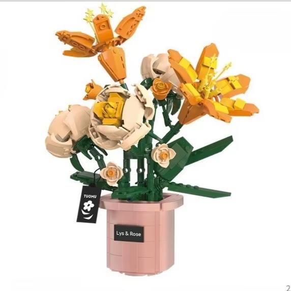 Byggklossar Blomsterbukett Set Blommor Modeller Heminredning Botanisk Samling Klossar Leksaker för Vuxna Mors Dag Jul