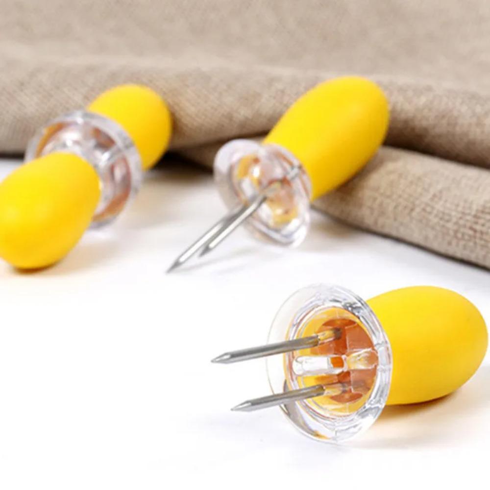 1 Pair Stainless Steel Corn Cob Holders with Silicone Handle & Convenient Butter Spreading Tool