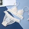 Französisches, ultradünnes, sexy BH-Set für Damen, Schleife, Spitze, Blumen, Stickerei, Unterwäsche, niedlich und süß, atmungsaktiv, Dreieck-Cup-Dessous-Set
