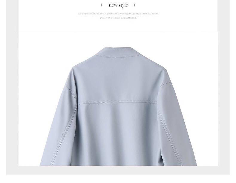 2025 Spring Women's Solid Color Loose PU Leather Stand Collar Jacket Coat Z8805