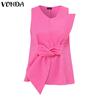VONDA Damen Rundhals Ärmellos Frontknoten Patchwork Einfarbig Tanktops