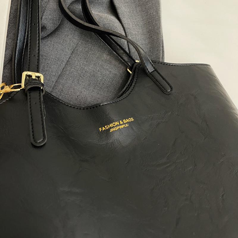 Versatile Retro Texture Leather Tote Bag for Women - High-End Feel, Light Luxury Single Shoulder Design