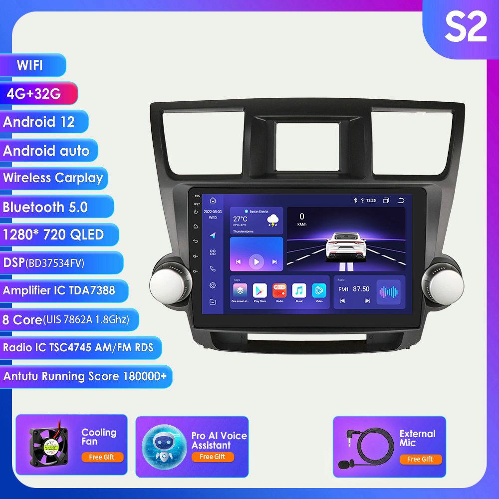2 Din Android 12 Car Radio for Toyota Highlander Kluger 2 XU40 2007-2013 Navi GPS Multimedia 4G  Intelligent Screen Video Player Auto Stereo Carplay