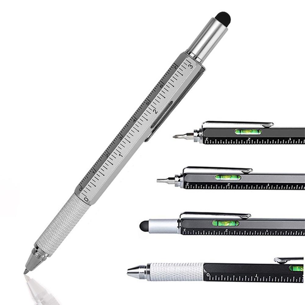 7 In 1 Multifunctional Pen Ballpoint Pen Ruler Screwdriver Spirit Level Portable Tool Engineer Student Office Stationery Gift