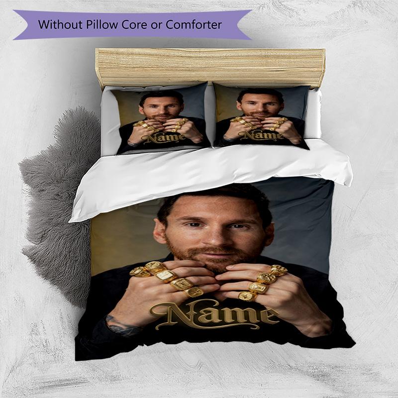 Messi Custom Name Champion Personalized Name Bedding Set,Soft Touch Bed Linen for Kids Bedroom Decor,Perfect Holiday Gift,Machine Washable Duvet Cover