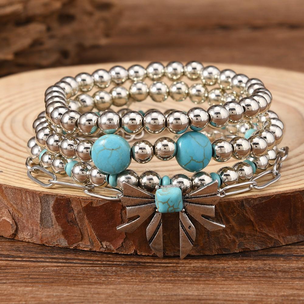 Türkis Schmuck, Damen Armbänder, Böhmische Türkis Retro Perlenarmbänder, Gestapeltes Set Armbänder.