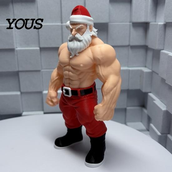 Christmas Desk Decorations 3D Printed Fitness Santa Claus Figurine, Muscular Statue, Trendy Home Office Decor Creative Sports Figure Desktop Ornament