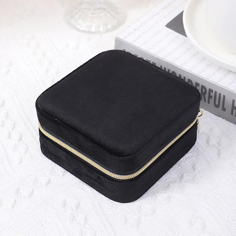 Velvet Jewelry Box Travel Portable Flannel Square Zipper Style Jewellery Storage Case  Gift Holder Ring Earring Holder