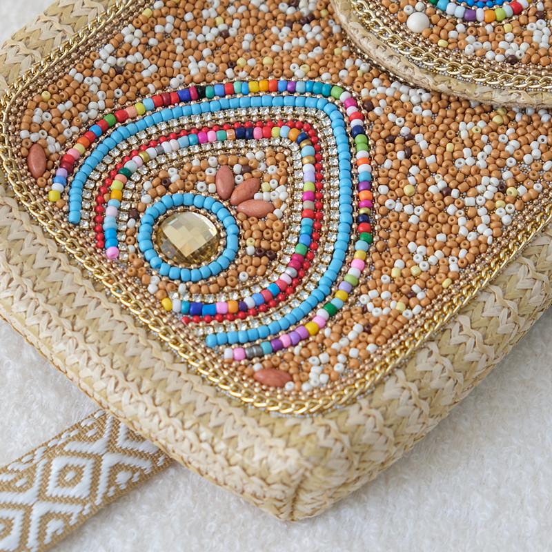 Women Fashion New Straw Woven Crossbody Bag Boutique Beaded Bag Versatile Mobile Phone Bag Cute Unique Shoulder Travel Small Bag
