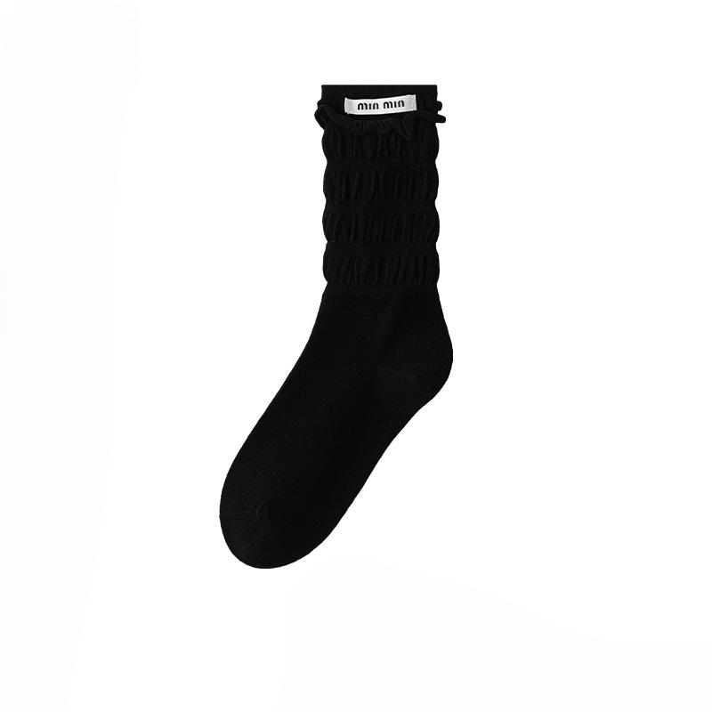 Female Autumn and Winter Trend Cloth Label Boneless Bubble Mouth Tube Stack Socks