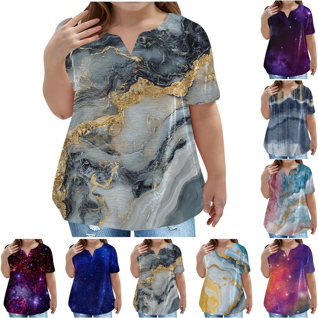 Children's Plus-size T-shirt Casual Fashion Star V-neck Short-sleeved Pocket Top