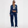 Womens Slim Fit Hooded Velvet 2-Piece Set Streetwear Skull Print Casual Tracksuit