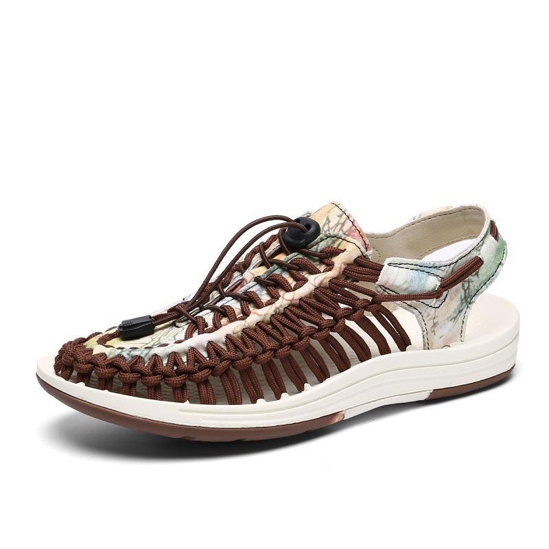 Summer Special for Men and Women Hole Shoes Couple Sandals Men's Breathable Beach Shoes Men's Trend Woven Hollow Sandals