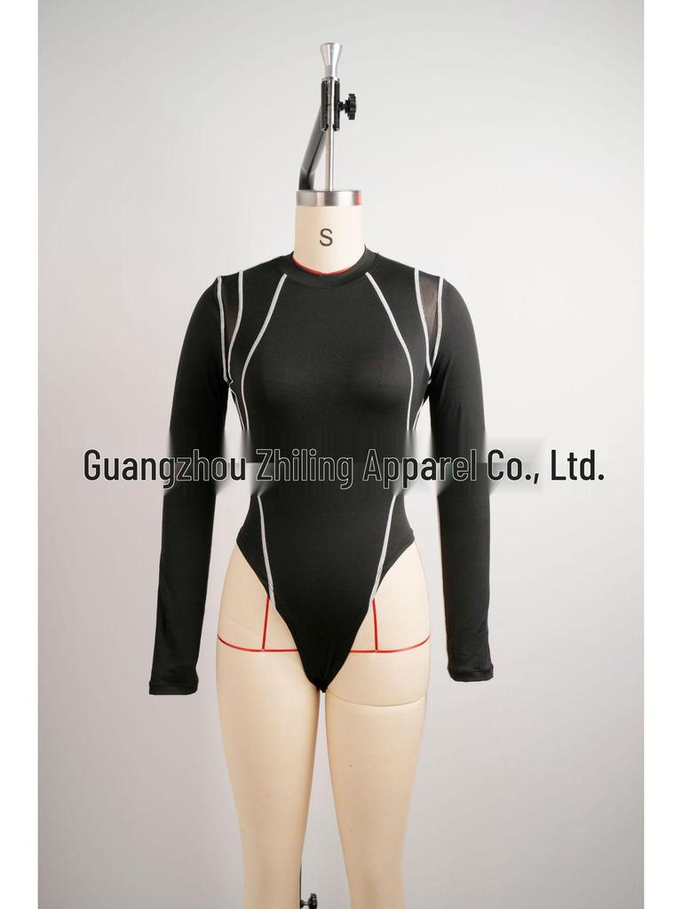 Spring 2026 Sexy Mesh Long Sleeve Bodysuit for Women