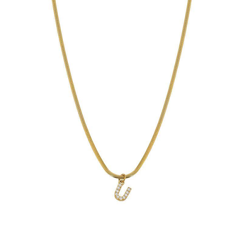 Neckontheline Diamond Letter Necklace European and American Ins Style Simple and Versatile Short Necklace Fine Snake Bones Chain