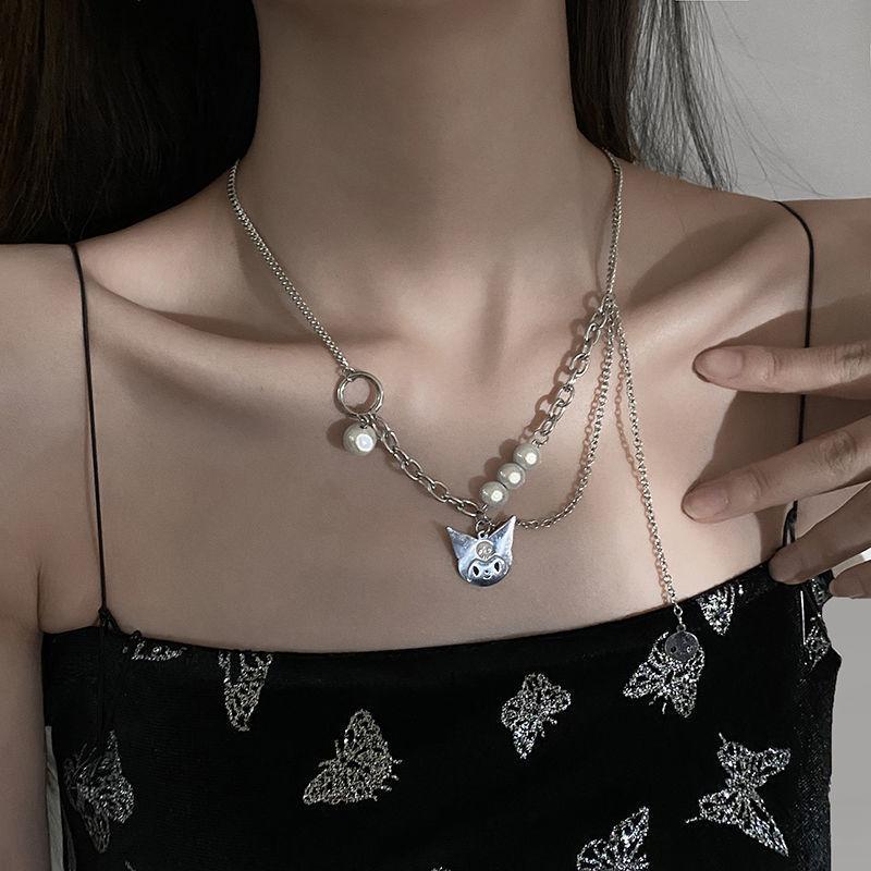Kulomi cat reflective pearl splicing necklace female summer and autumn light luxury multi-layer neck chain hip-hop niche sweater chain