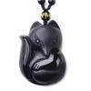 Vintage Exquisite Obsidian Fox Pendant Beaded Chain Necklace Charm Unisex Amulet Jewelry Gift