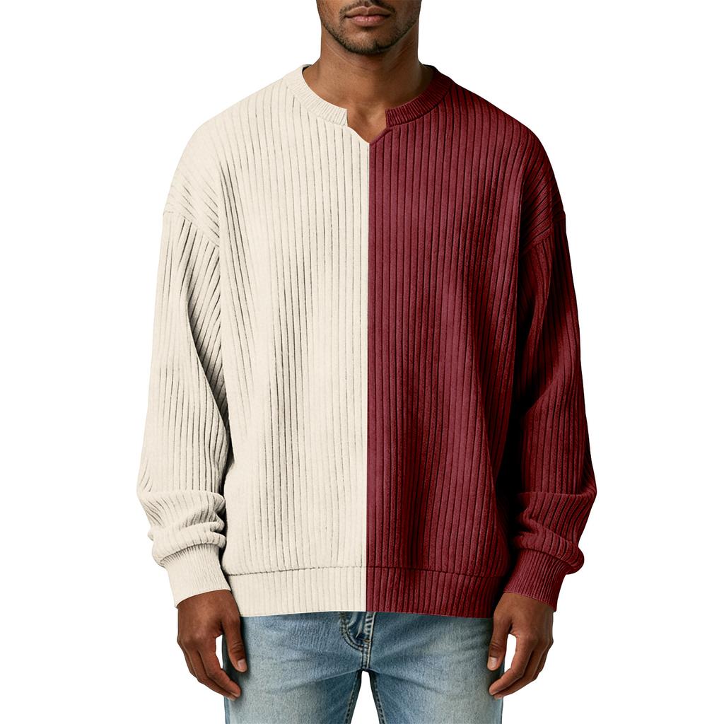 Herrfärg,Färgblockerad Snygg V-ringad Ribbstickad Långärmad T-shirt