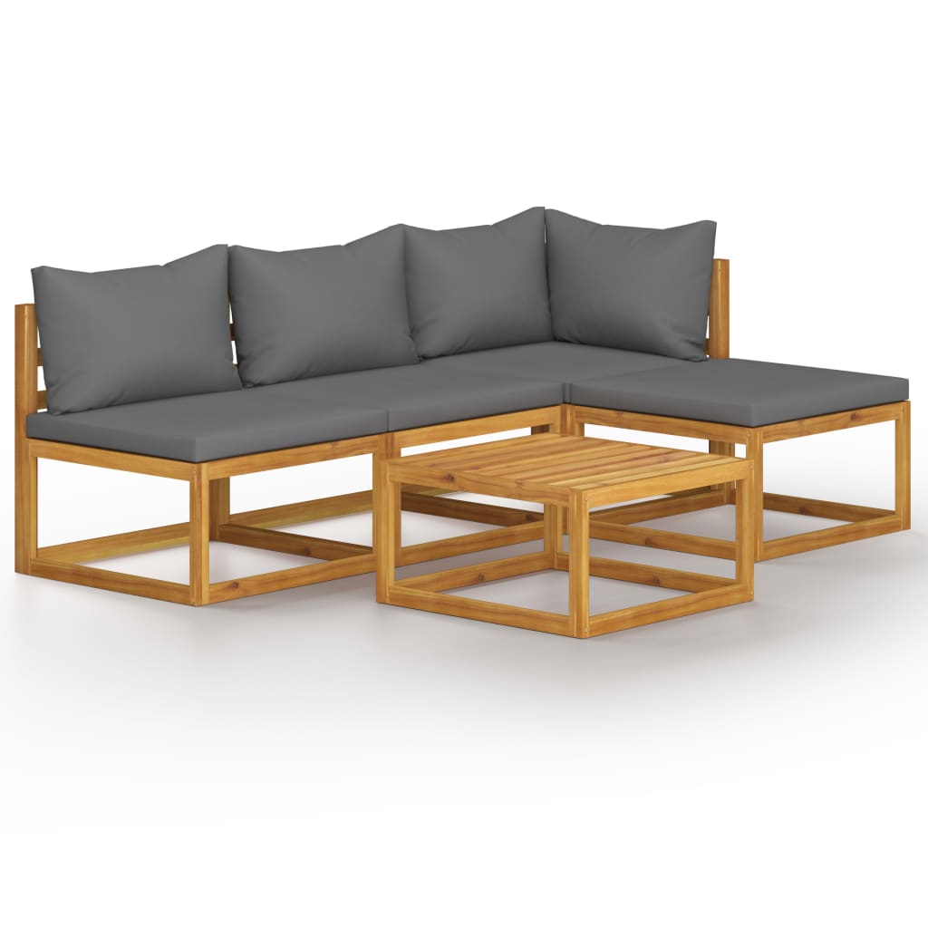 5 Piece Garden Lounge Set with Cushions Solid Acacia Wood