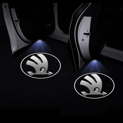 1/2 pièces LED Projecteur universel de porte de voiture lumières d'accueil haute définition Pour Octavia Rapid Kodiaq Karoq Superb Fabia VisionS