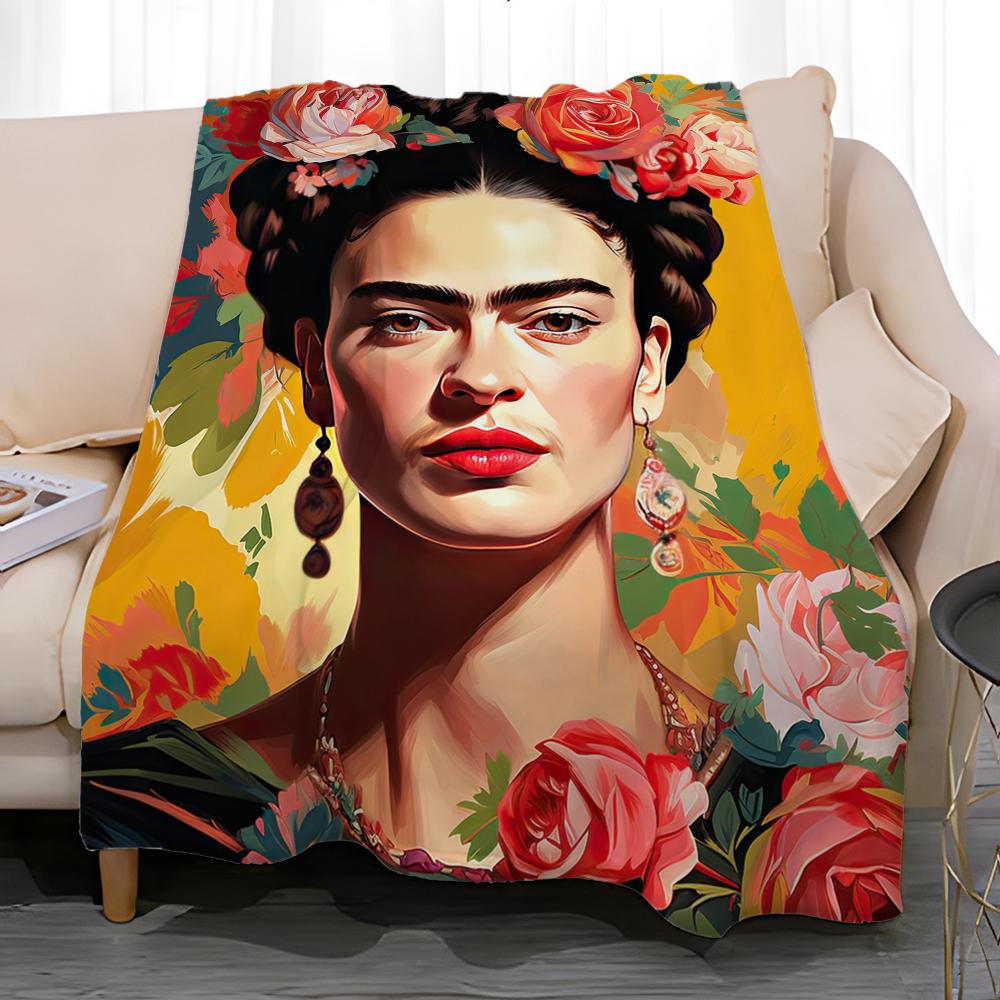 classic artist Frida Kahlo Throw Soft Coral Fleece Blanket 310gsm Fluffy Warm Throw for Sofa Bed Couch Bedroom Decor