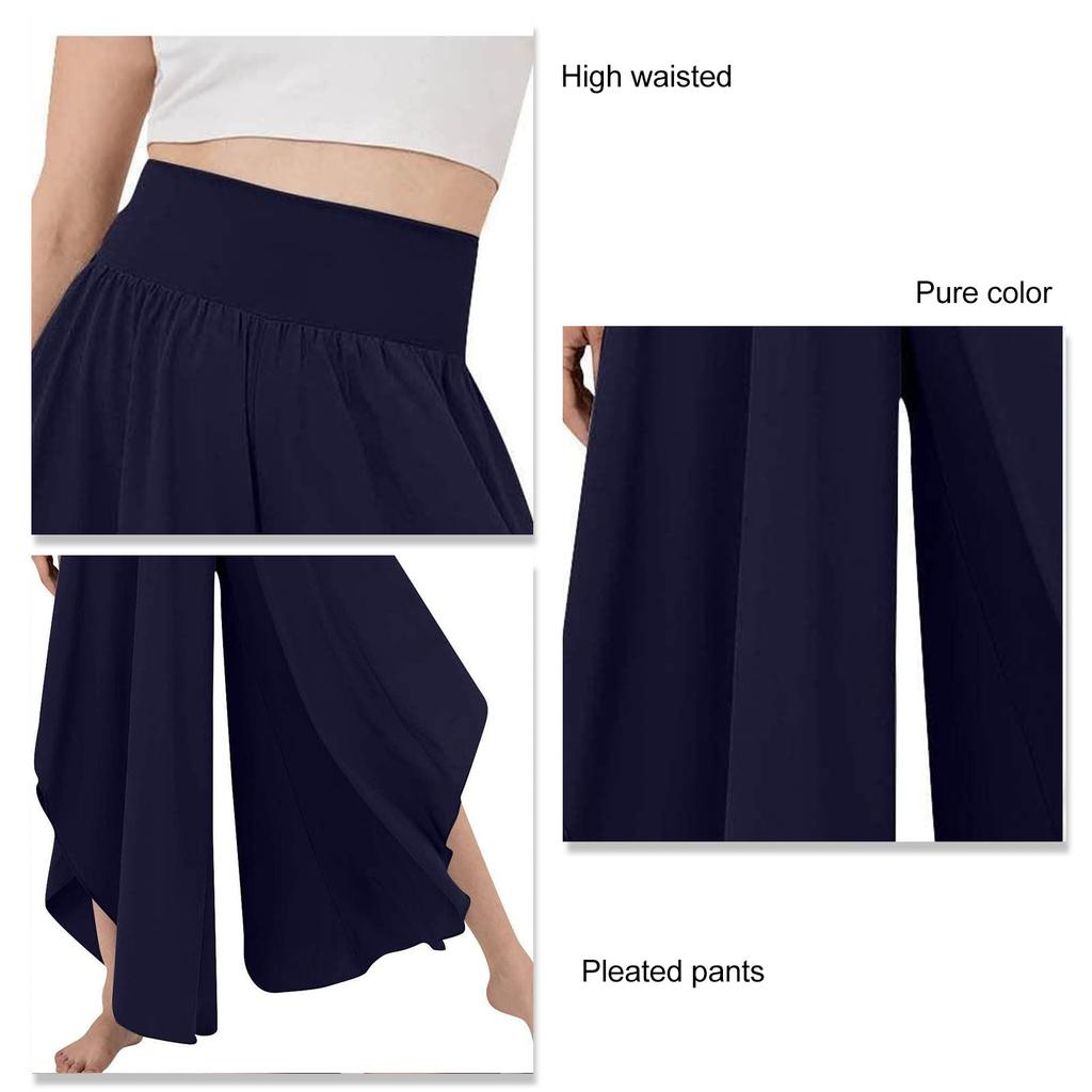 Wide Leg Pleated Pants Plain Color Casual Fitted Asymmetrical Hem Long Pleated Pants for Women Lady
