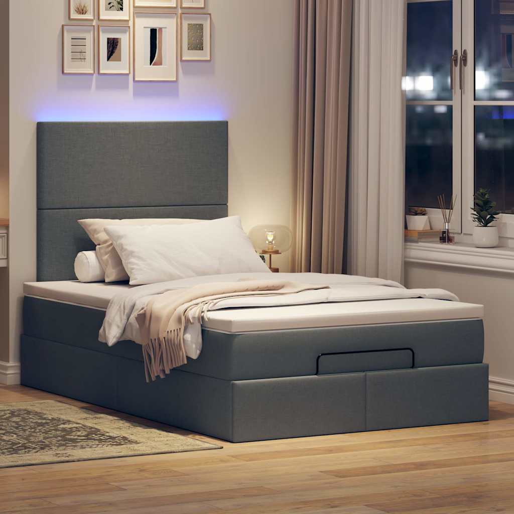 Enjoy Restful Nights with This Ottoman Bed with Mattress and LEDs In Dark Gray 120 X 200 Cm Fabric