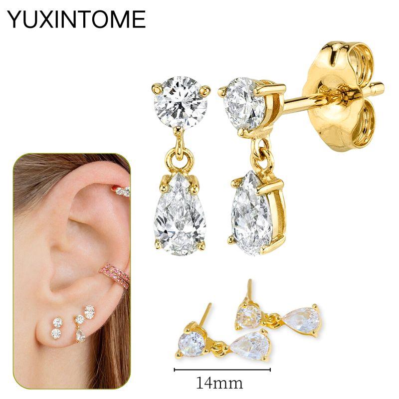 925 Silbernadel Exquisite Weiße Zirkon Steckerohrringe für Damen Geometrische Lange Kette Quaste Ohrringe Luxuriöser Schmuck