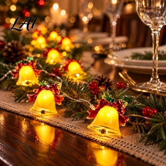 Warm Glow Party Decorations 78"/196" Christmas Bell String Light 20/50 LEDs Plastic Fairy Light with Indoor Hanging Lamps White Glow Battery