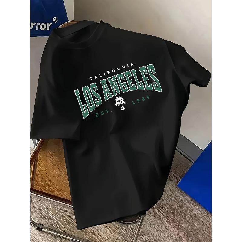 

European Size Men S White Fashion T-Shirt Los Angeles Letter Print Casual Versatile Comfortable And Lightweight Suitable for Daily Sports 4XL чорний