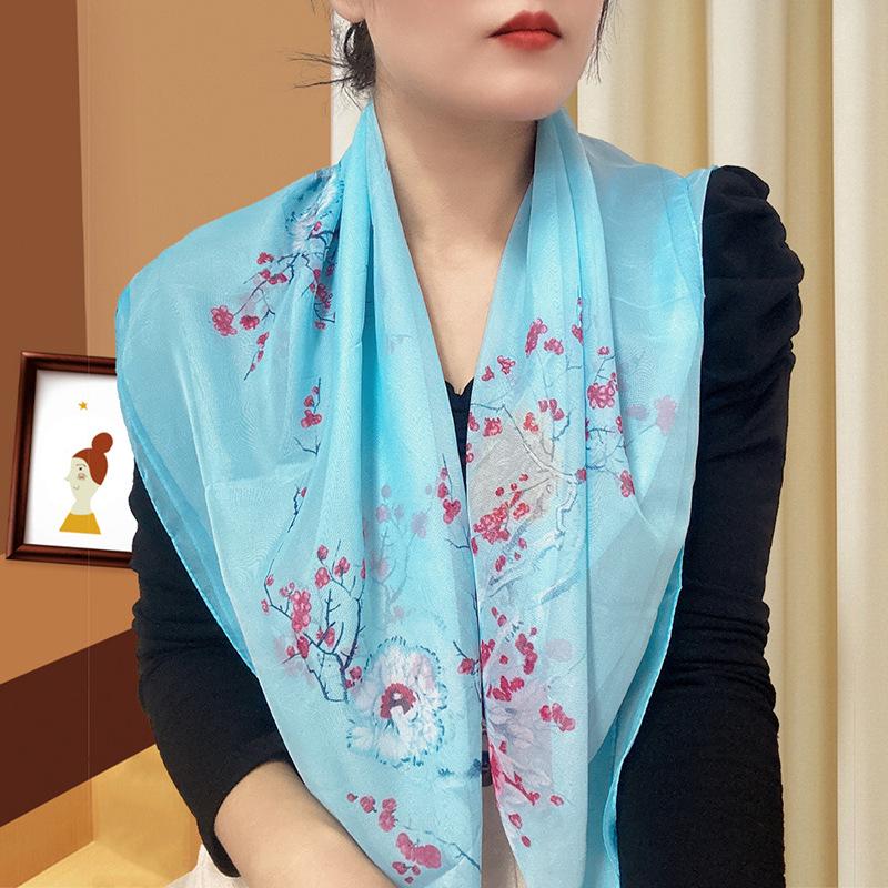 Large 95cm Square Korean Silk Chiffon Scarf for Women - Printed Neck or Head Scarf