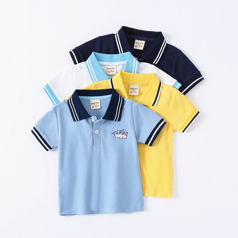 Children's Embroidery Animal Short Sleeve T-shirt Clothes K-style Children's Clothing Summer Boys' Polo Collar Top Baby Boys' Polo Shirt