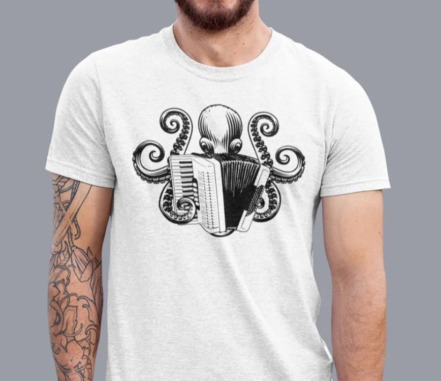 Octopus Playing Accordion T-Shirt, Music Shirt Octopus Gift Shirt, Unisex shirt S