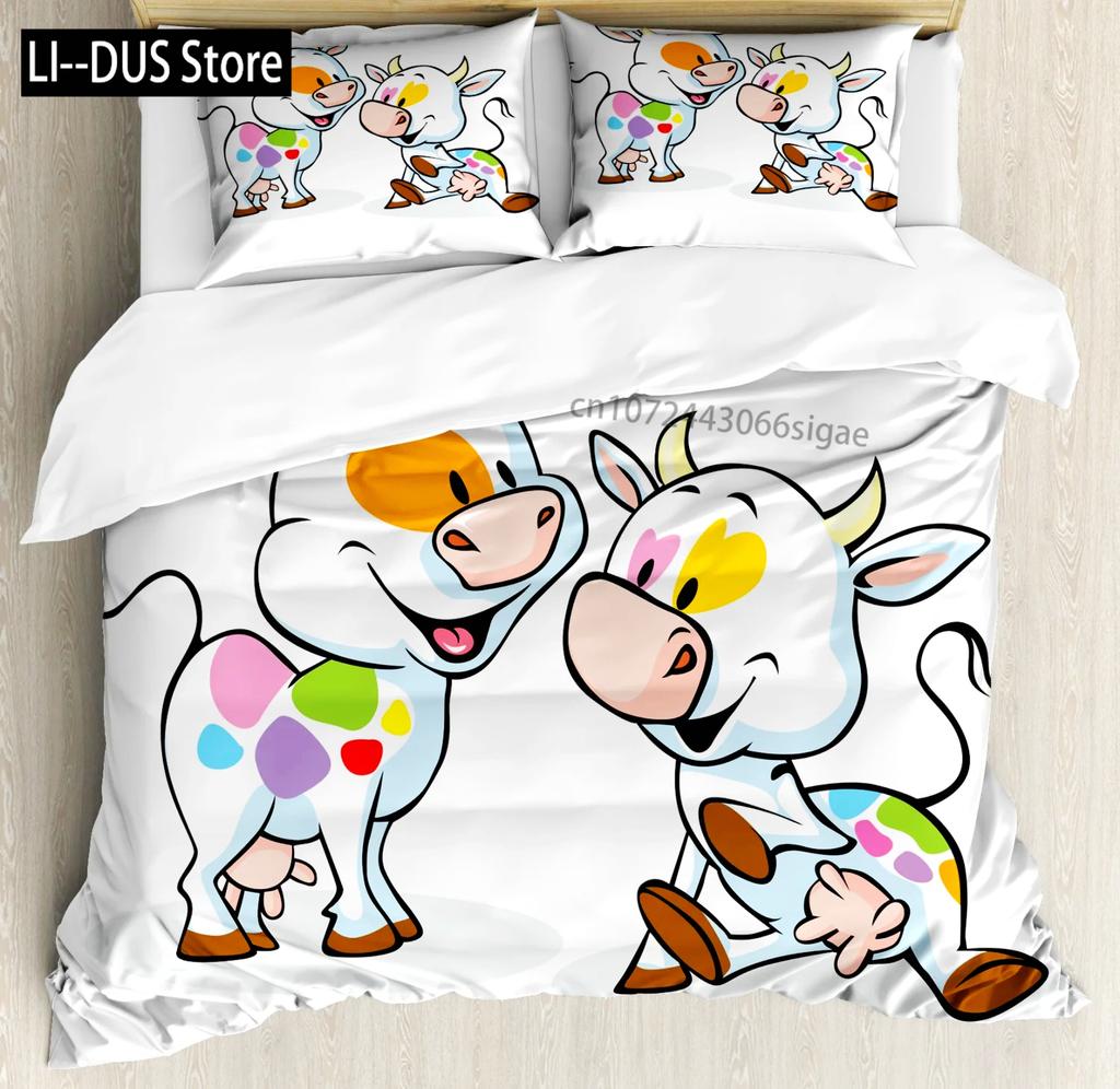 Comforter Cute Milk Cow Print Twin King Queen Microfiber Cartoon Cattle Bedding Set Farmhouse Animal Theme Comforter
