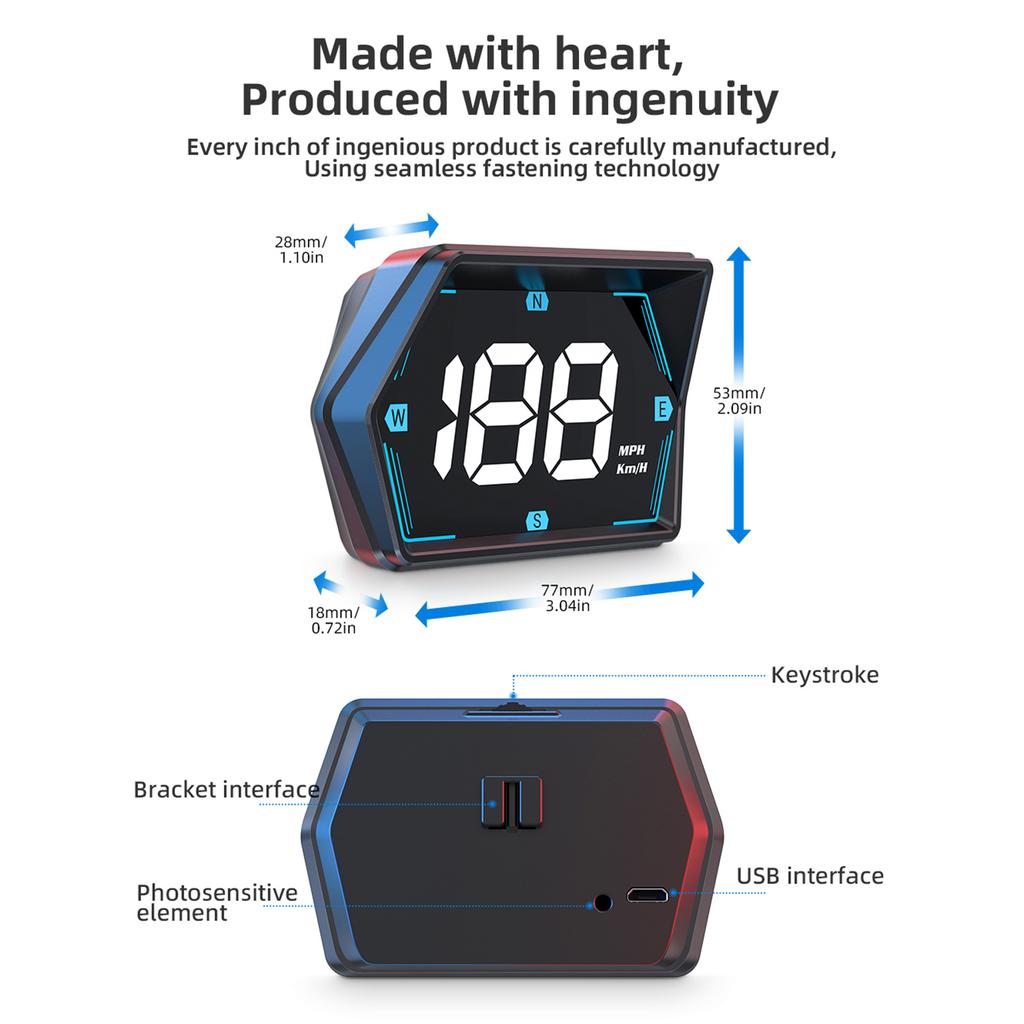 Head-Up-Display, GPS-Tachometer Universelles Auto-Head-up-Display 3 Zoll MPH Geschwindigkeitsmesser mit Kompass Geschwindigkeitsüberschreitungsalarm für