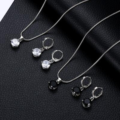 Vrouwen Ronde Zirkonia Hanger Ketting Ketting Hoepel Oorbellen Sieraden Set
