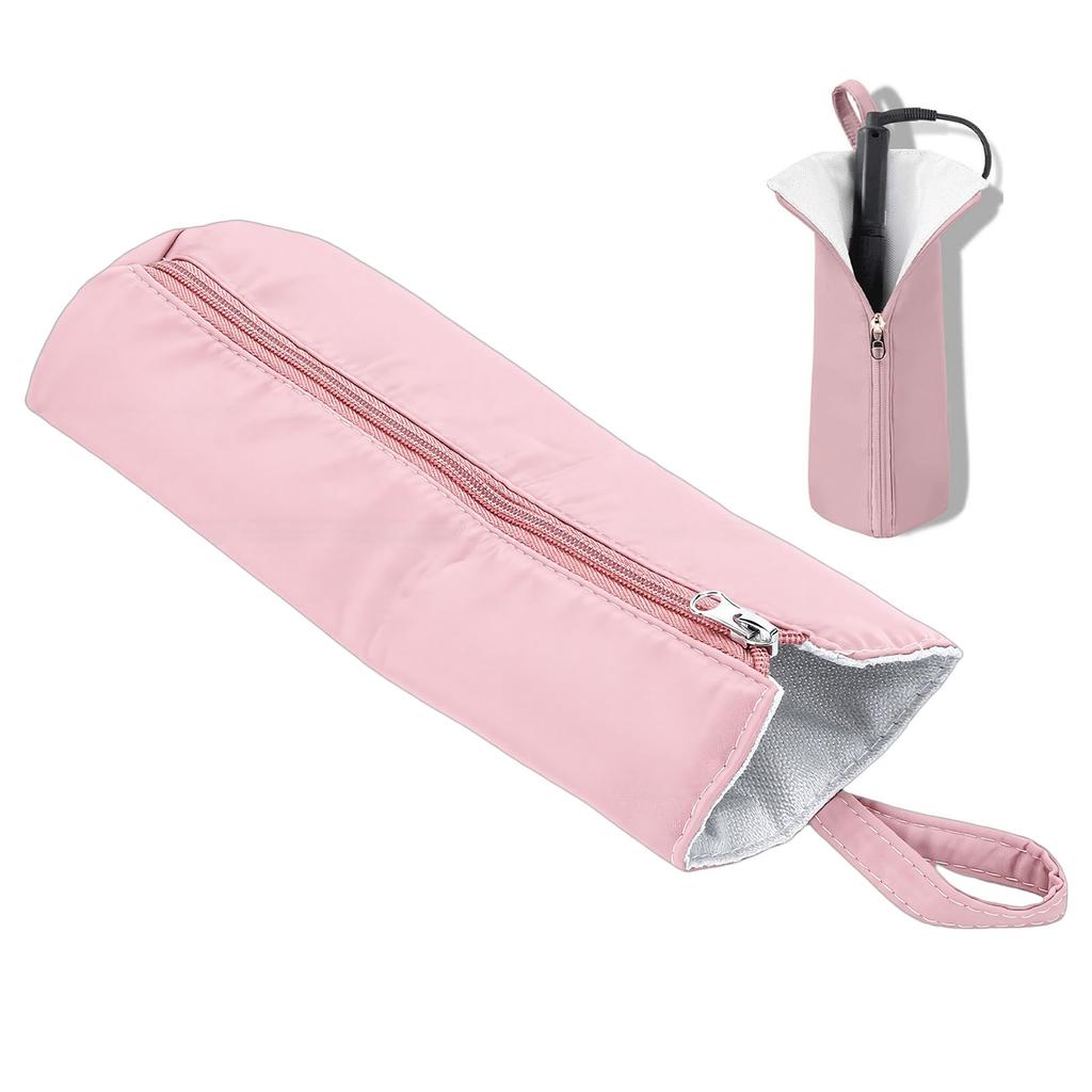 Curling Iron Storage Bag Heat Resist Curling Iron Holder Bag Hair Tools Hanging Storage Pouch for Home Travel Pink