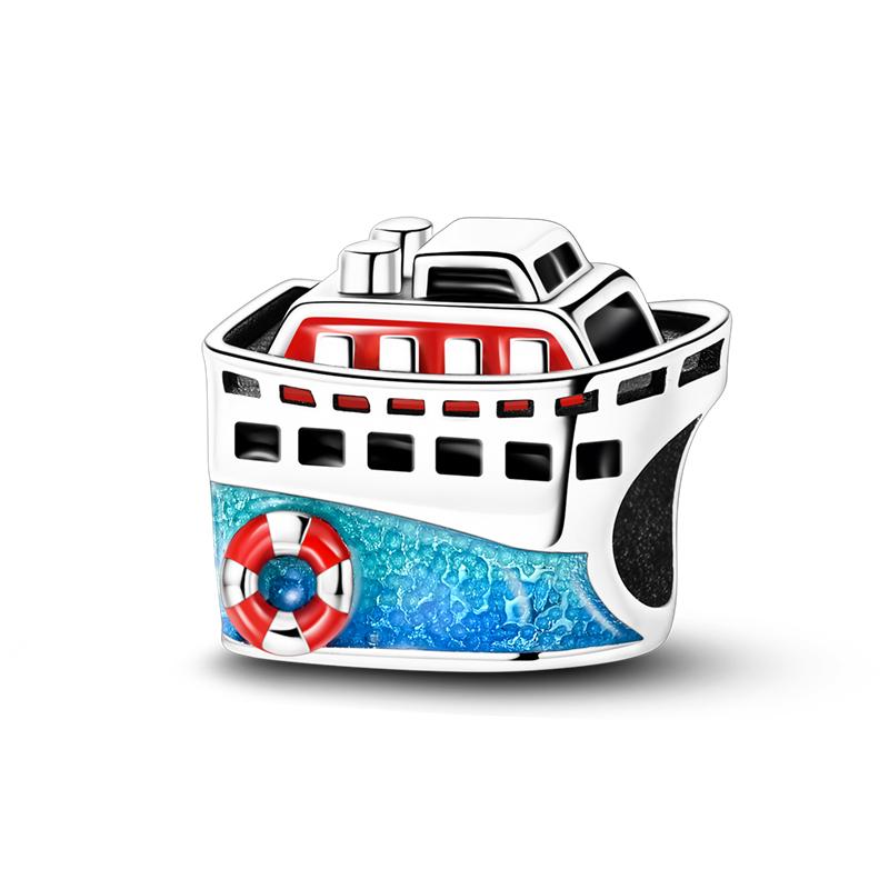 Copper Steamboat Anchor Sparkling Blue Cz Yacht Beads Fit Bangle Bracelet Diy Authentic Copper Color Cruise Ship Charms