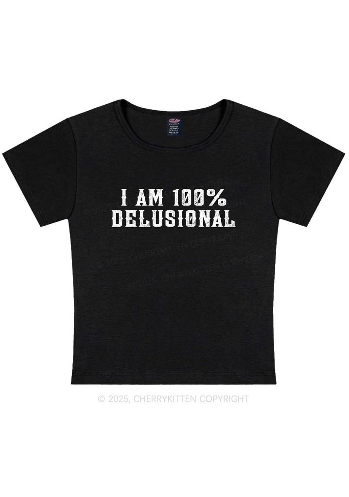 I Am% Delusional YK Baby Tee Cherrykitten Printed T-Shirt Short Sleeve Top
