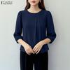 ZANZEA Blouse Décontractée Femme Col Rond Couleur Unie Manches 3/4