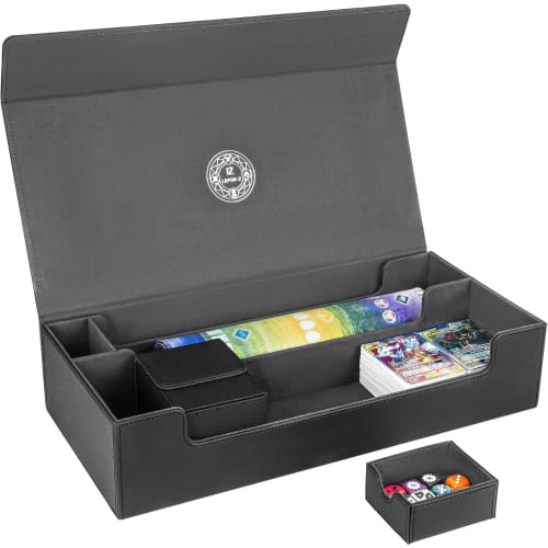 Large Capacity PU Leather Deck Case/Card Box/Showcase with Magnetic Loader, Playmat Storage, 550 Cards, Black & Gray