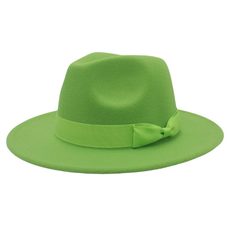 Europäischer und amerikanischer Stil Jazzhut Herbst und Winter Hut mit großem Schirm Mode Schleife Flacher Rand Zylinderhut Herren und Damen Wollfilzhut