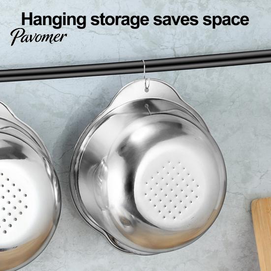 Rust Proof Food Strainer 304 Stainless Steel Colander with Side Drainage Holes, 3-in-1 Kitchen Bowl for Washing Rice Vegetables Fruits, Large Capacity