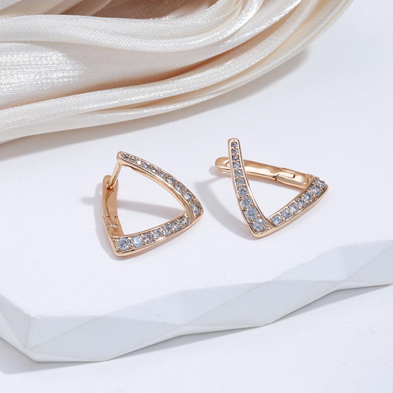 Kinel Vintage Geometric Rose Gold Color Clip Earrings For Women Natural Zircon Trendy Jewelry