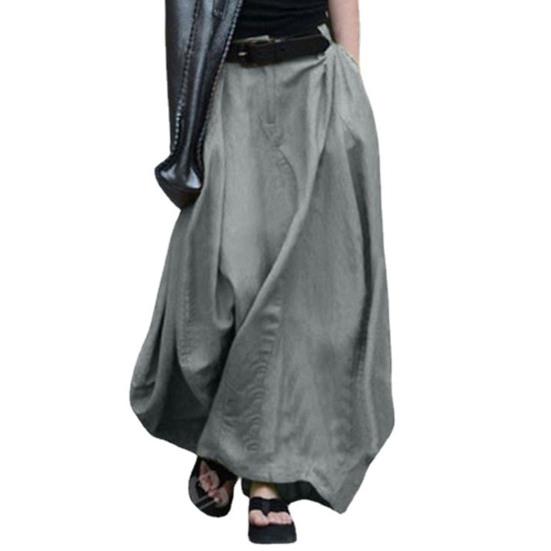 

High Waist A-Line Ankle-Length Women Skirt Solid Color Office Maxi Skirt Female Clothing L