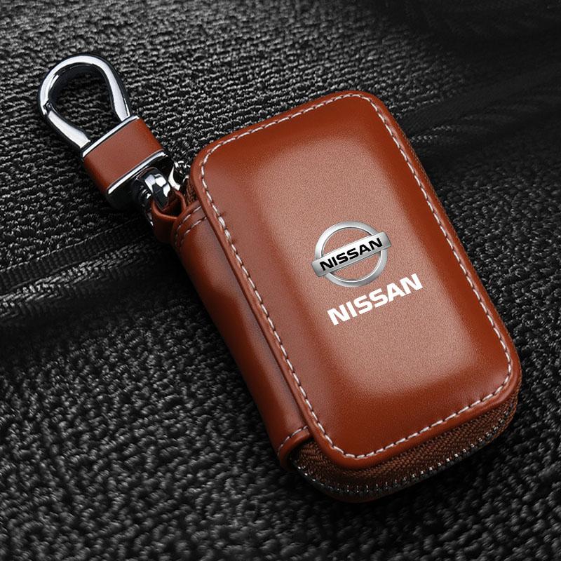 1Pcs Leather Emblem Car Key Case Keychain Zipper Key Case Bag For Nissan Nismo X-Trail T32 T31 Qashqai Tiida Teana Car Styling