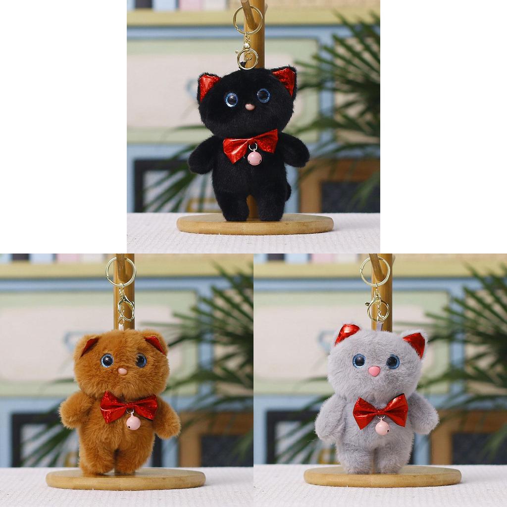 Plush Cat Keychain With Bowtie Cute Cartoon Animal Gift For Kids And Teens