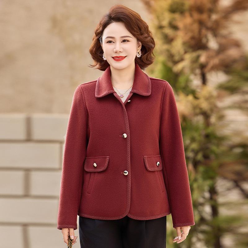 Spring Woolen Coat for Middle-Aged and Elderly Women (40-60) - Casual Wear for Spring and Autumn