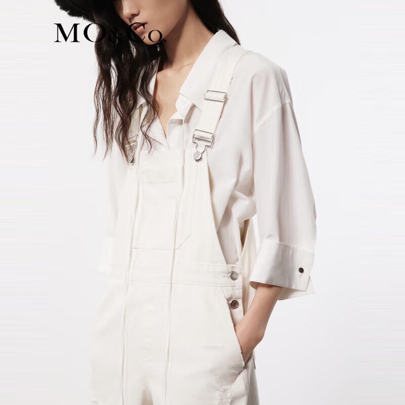 MO&Co. Ripped White Denim Short Overalls