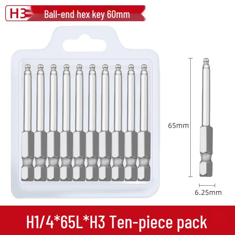 Short Magnetic Ball-Head Hex Socket Driver Bits for Electric and Pneumatic Screwdrivers